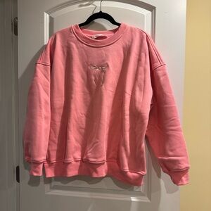Altar'd State Pink Crewneck Sweatshirt with Bow Embroidery